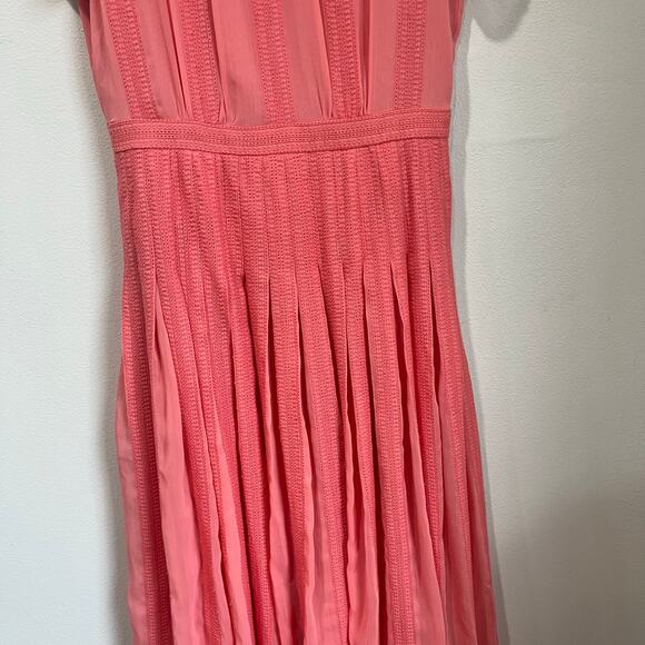 J Crew Embroidered Chiffon Midi Dress Peach Pink Romantic Size 0 - Picture 4 of 8
